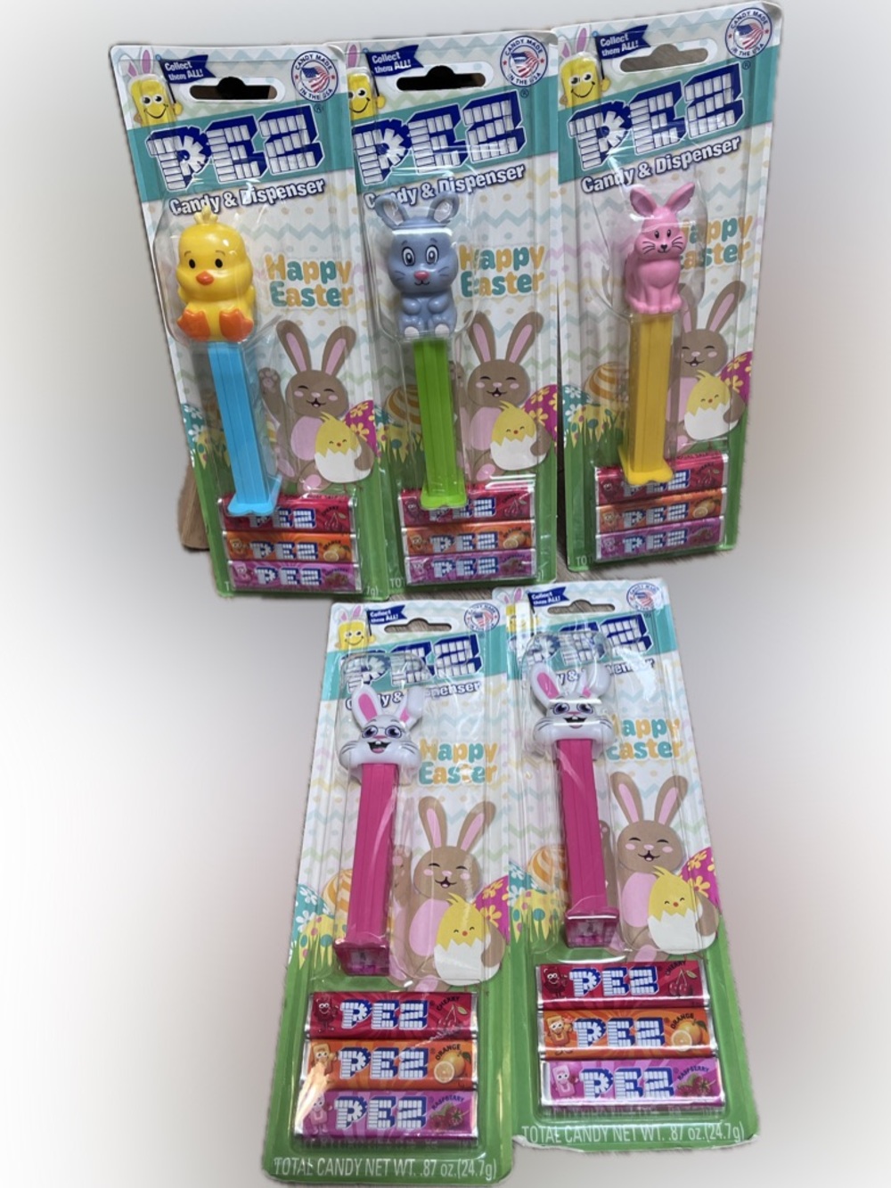 Lot Of 5 Cute Easter 2026 Pez NIP Chick Sitting Floppy Full Body Bunny